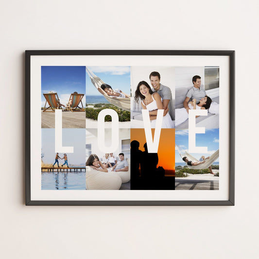 Fotokoláž 8 fotografií s textom LOVE